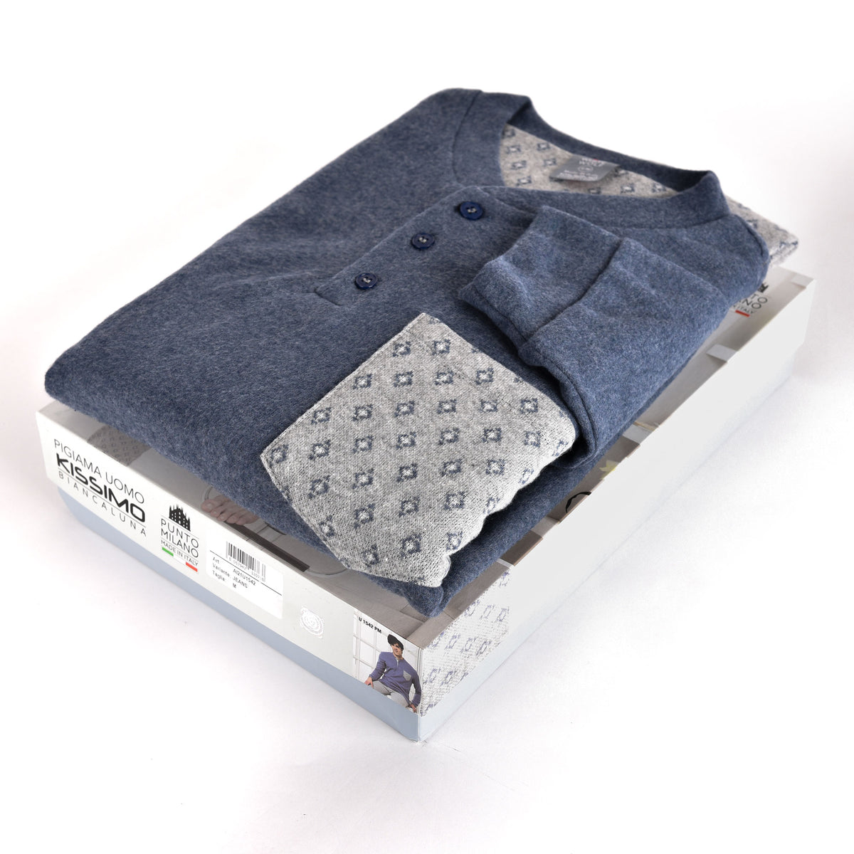 Pigiama punto milano caldo uomo rombi grigio jeans Biancaluna 1542