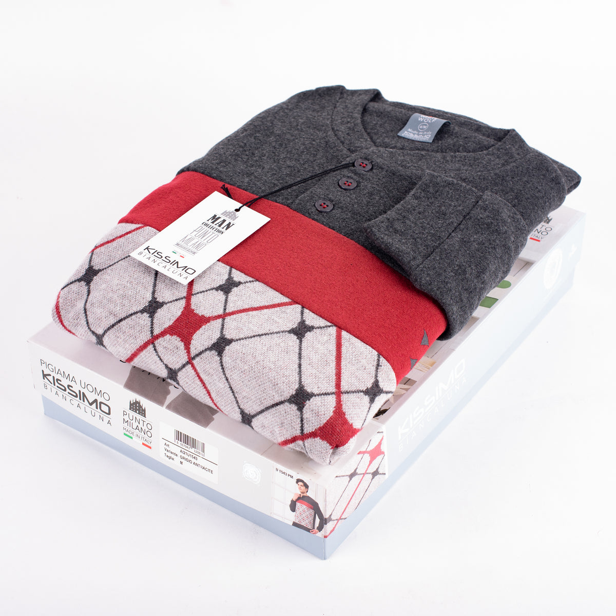 Pigiama uomo invernale Biancaluna U1543 punto milano grigio antracite