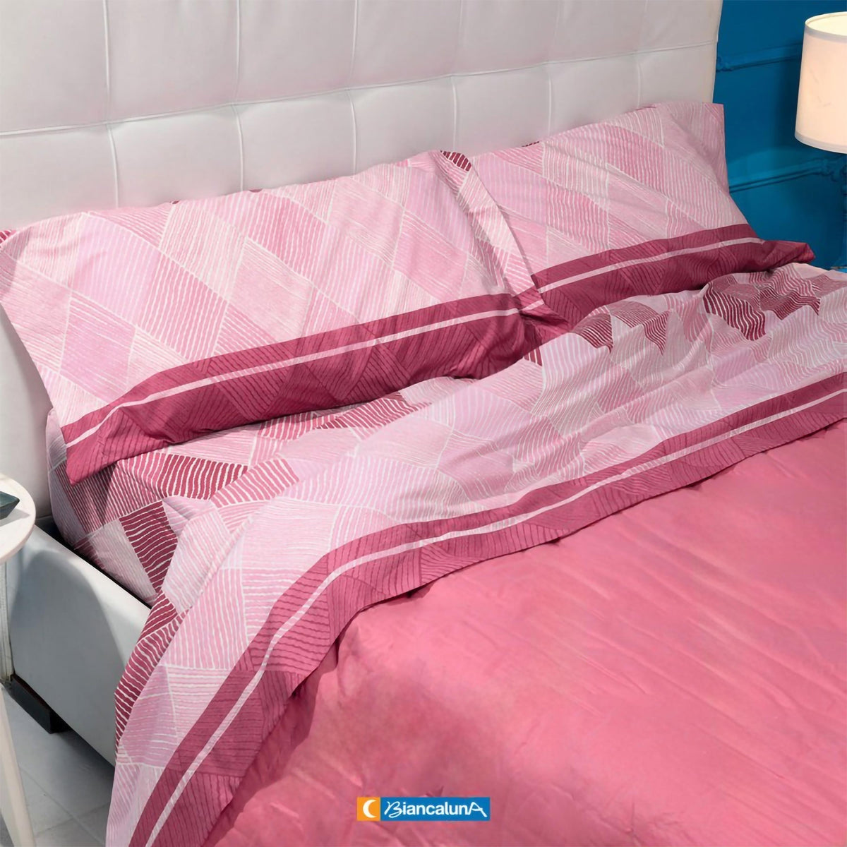 Completo letto 2 piazze Biancaluna Lena rosa cotone