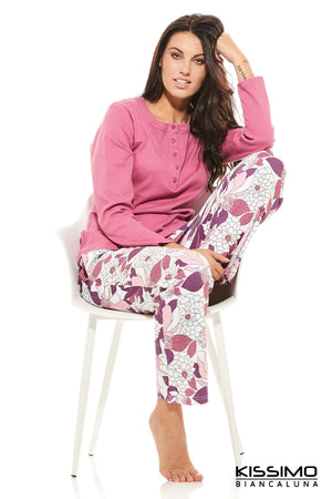 Pigiama da donna Biancaluna 6005IN lungo caldo cotone fuxia