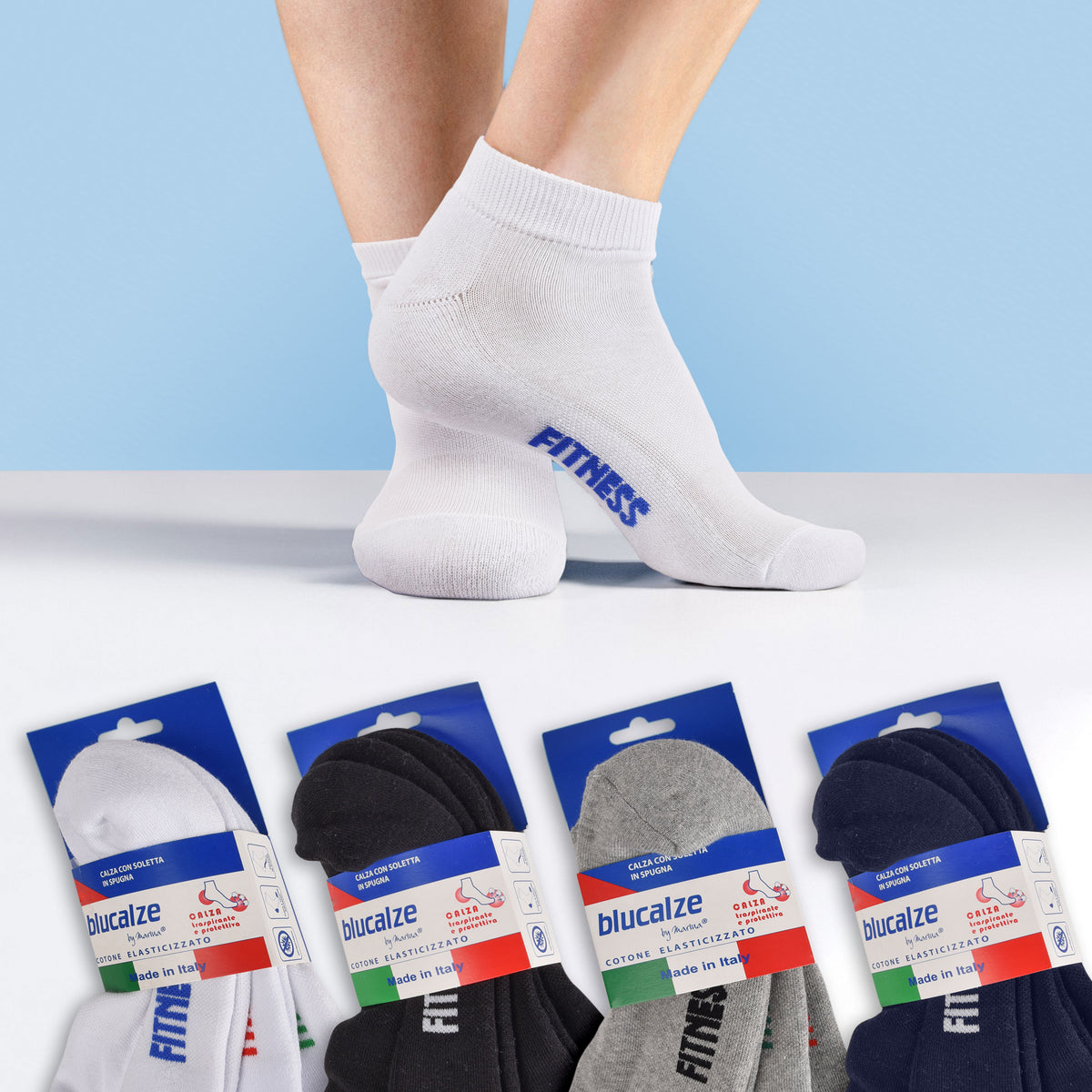 Calze corte unisex Blucalze sport soletta in spugna traspirante 3 paia