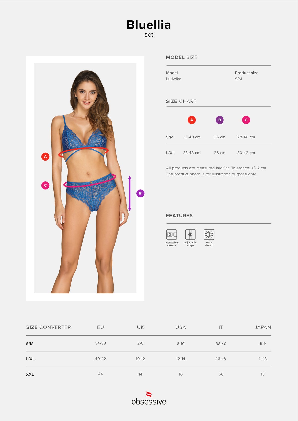 Sensuale set coordinato blu Obsessive Bluellia 2-pcs set