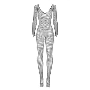 Bodystocking sexy a rete aderente con scollo profondo e cavallo aperto N109