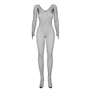 Bodystocking sexy a rete aderente con scollo profondo e cavallo aperto N109