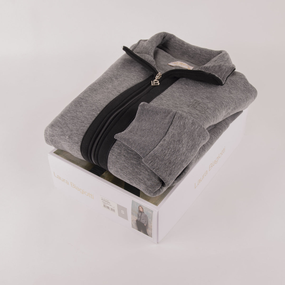 Tuta donna Laura Biagiotti 96466 cotone felpato aperta grigio melange/nero