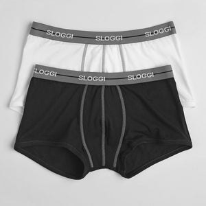 Boxer uomo sloggi short hipster bi pack bianco / nero 2 pezzi