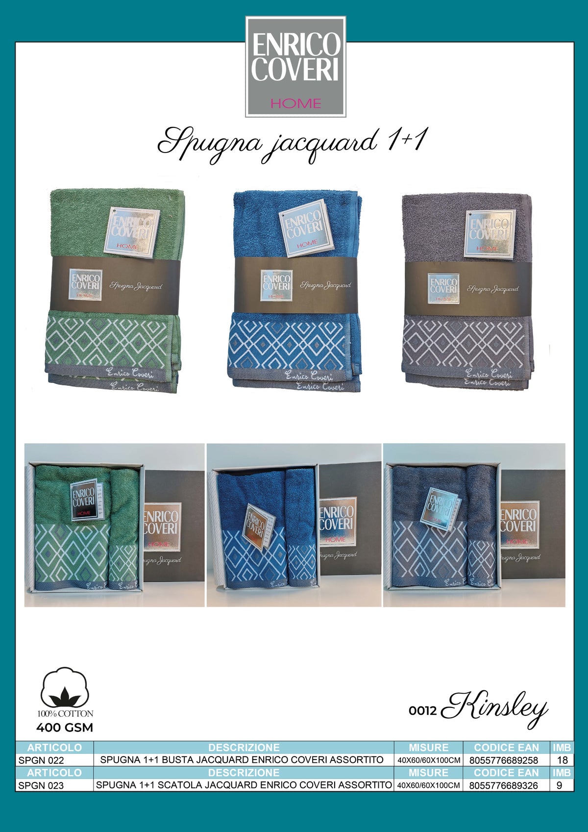 Set asciugamani 1 + 1 con banda decorata con rombi Enrico Coveri 0012 Kinsley
