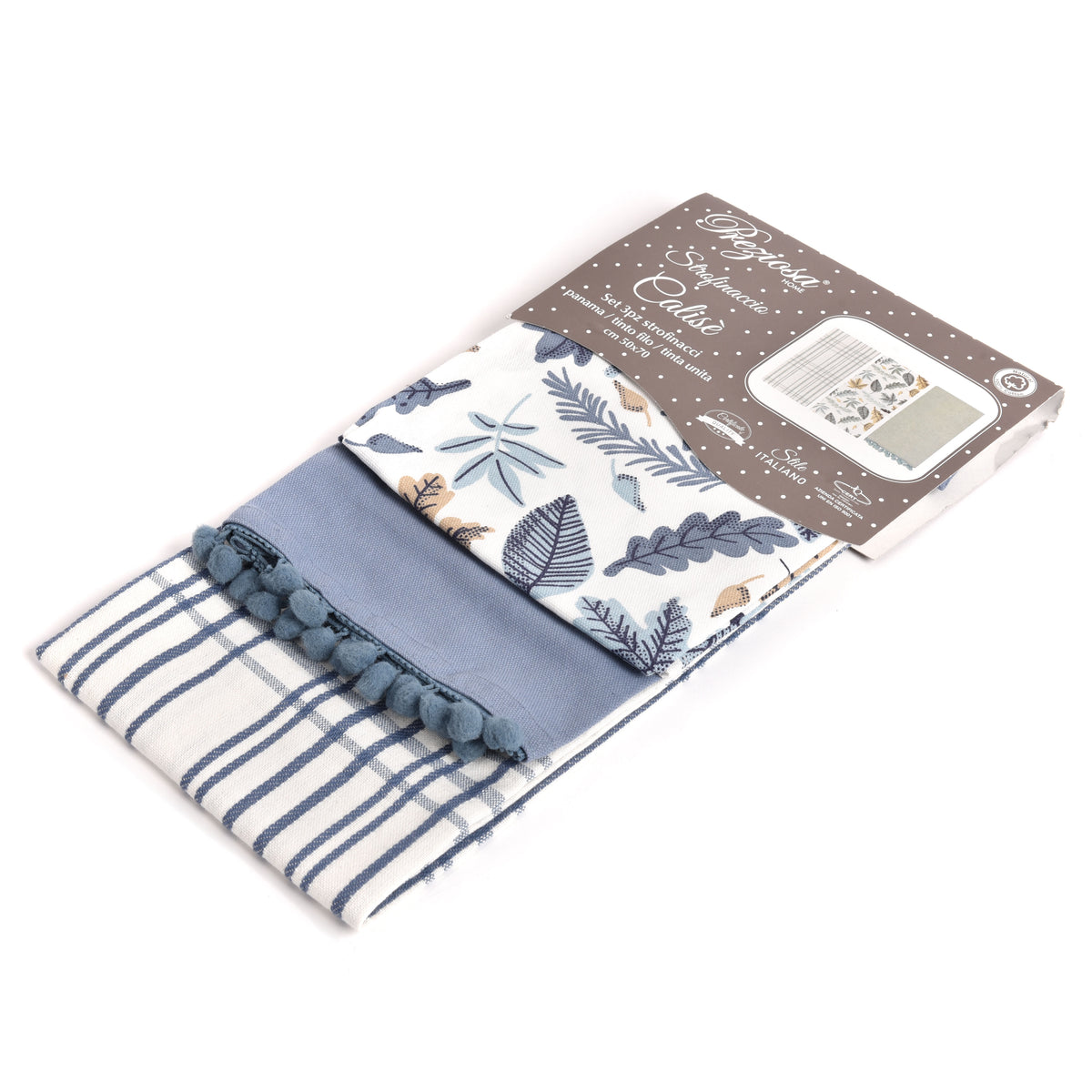 Set da 3 strofinacci Preziosa Calisè W01 A celeste cotone
