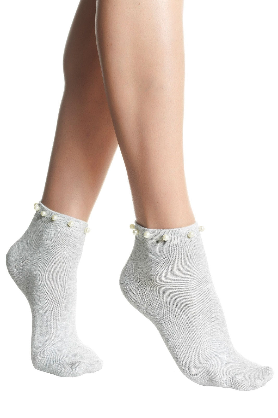 Calzini da donna moda Pompea Perli in cotone con perle grigio melange