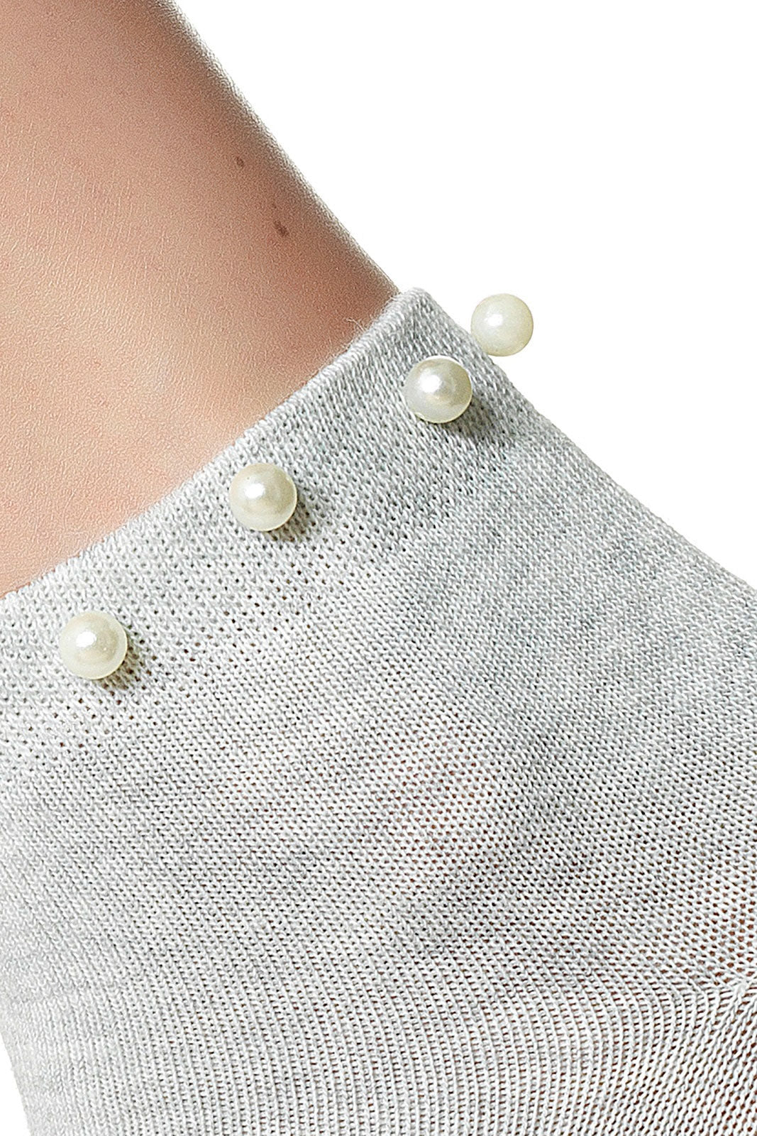 Calzini da donna moda Pompea Perli in cotone con perle grigio melange