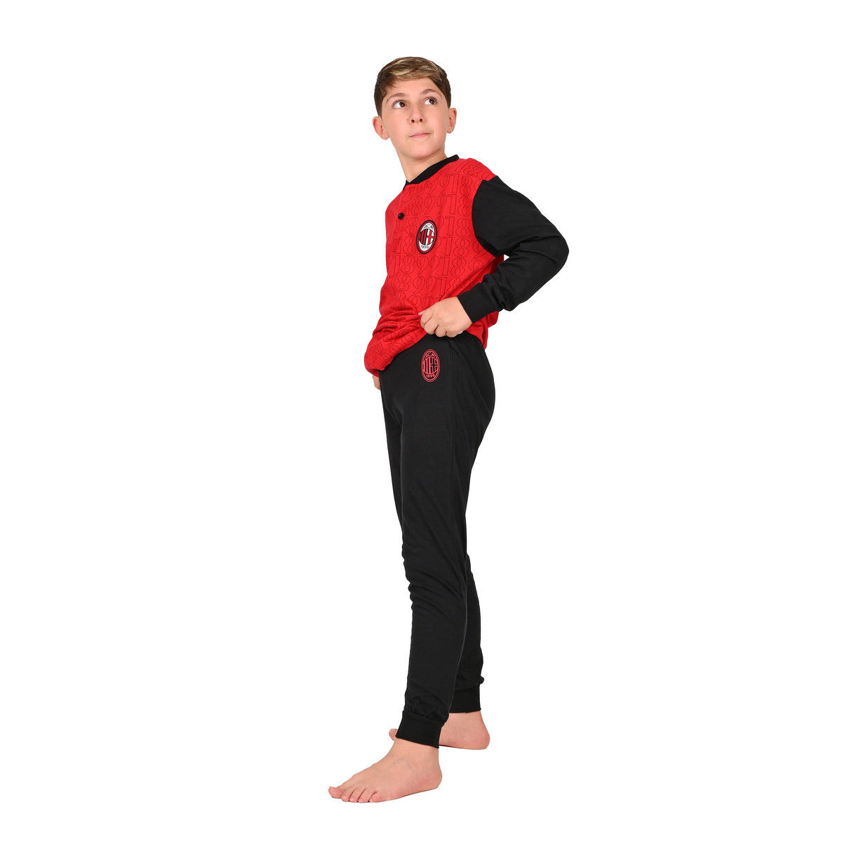 Pigiama uomo Milan in cotone leggero rosso nero PIGM 2010