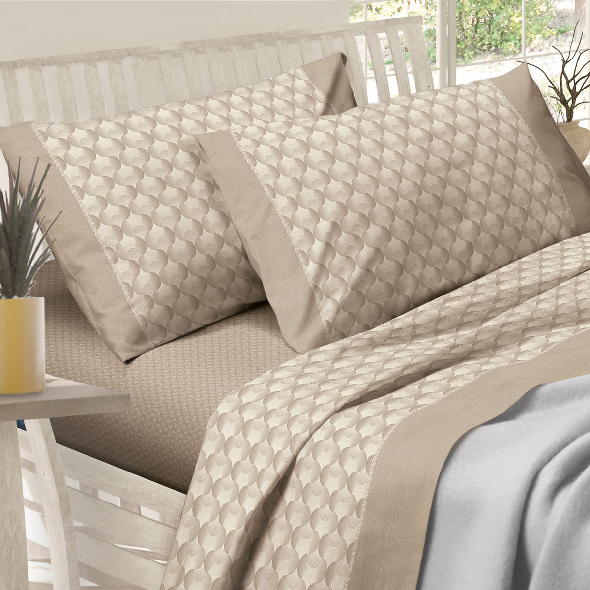 Completo letto lenzuola cotone Sommaruga D2 beige Carezza