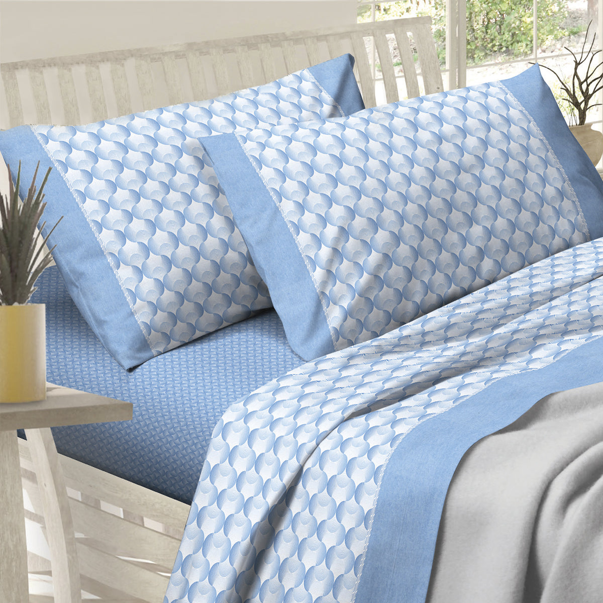 Completo letto lenzuola cotone Sommaruga D2 azzurro Carezza