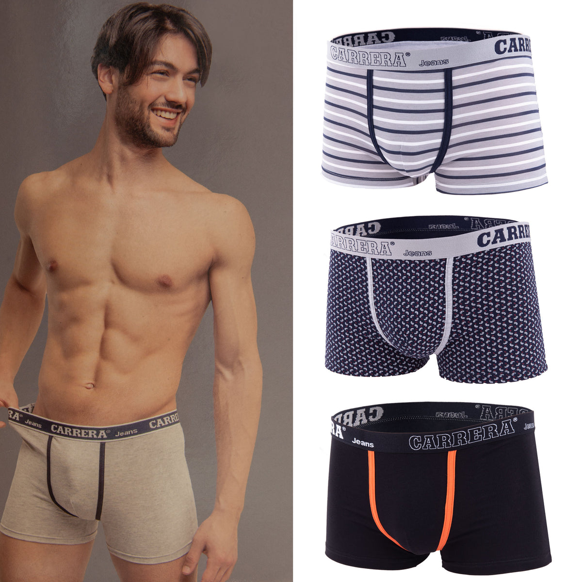 Boxer uomo Carrera Carb 713 con elastico logato 3 pezzi