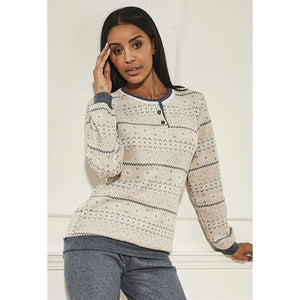 Pigiama donna Biancaluna punto milano fiocchi di neve 25039 jeans