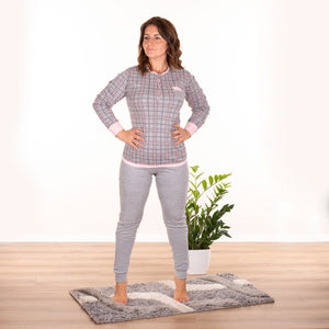 Pigiama donna caldo cotone con polsini Cippi 2160 grigio rosa