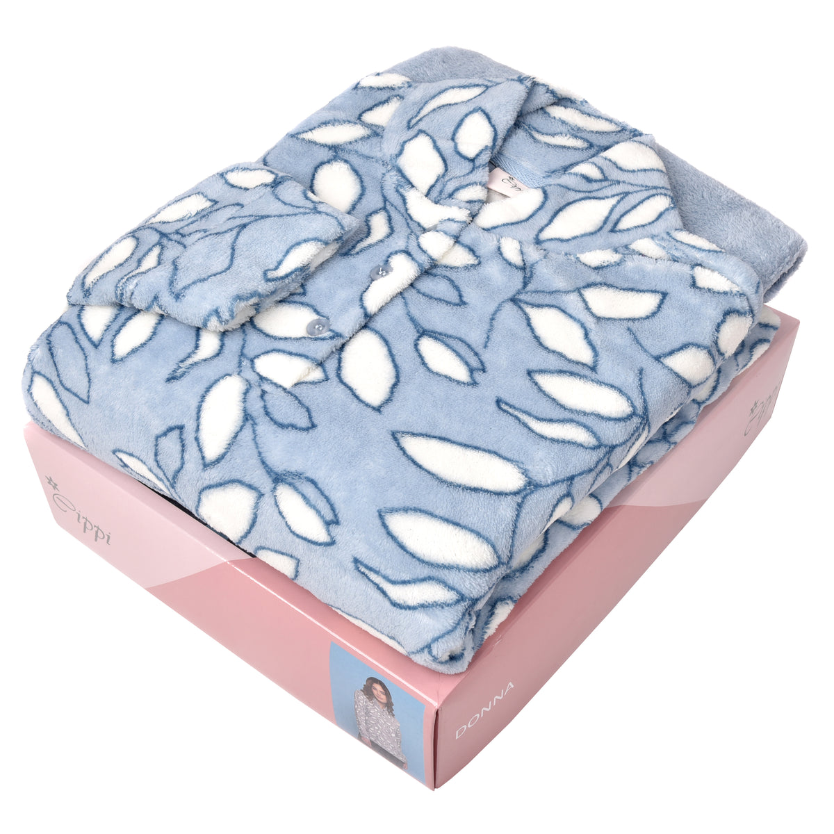 Pigiama coral collo alto caldissimo invernale ceruleo foglie Cippi 2261