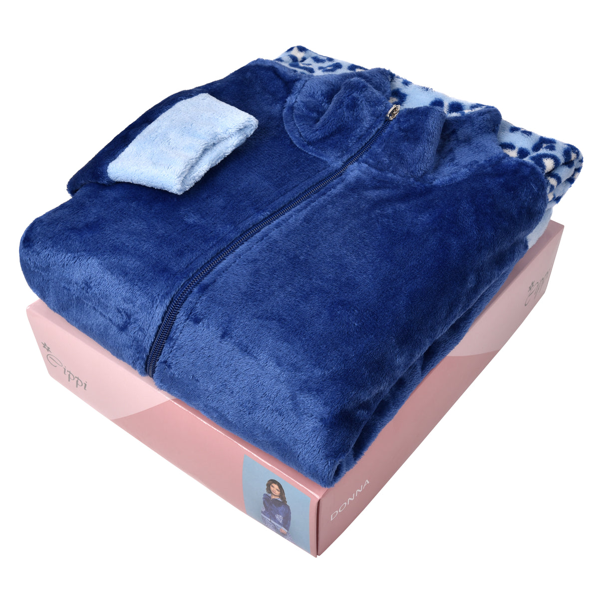 Pigiama donna aperto con zip animalier coral blu Cippi 2269