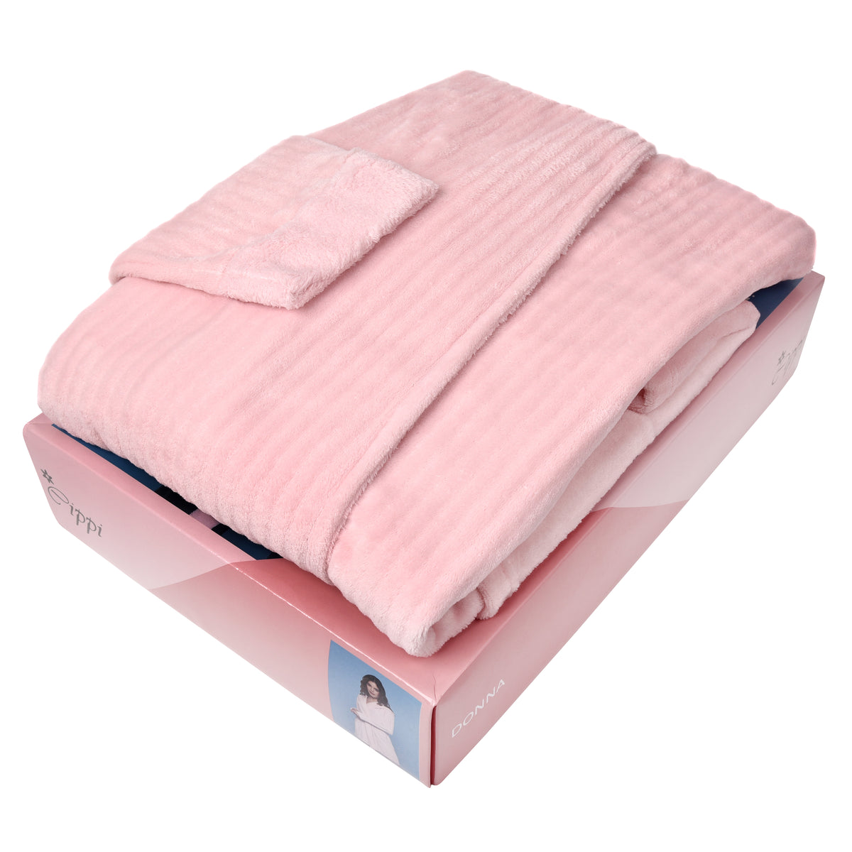 Giacca da camera vestaglia flanel rosa con cappuccio Cippi 4977