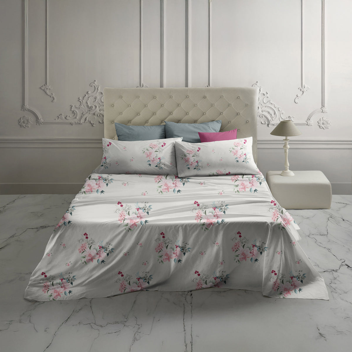 Completo Letto matrimoniale 100% Cotone fantasia floreale Laura Biagiotti Okab