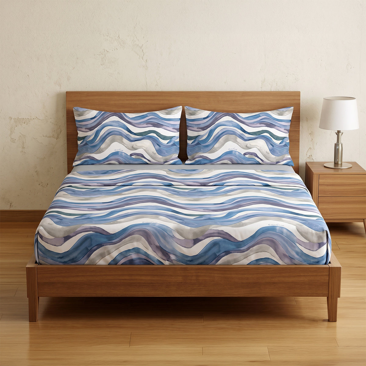Completo letto fantasia onde percalle di cotone Enrico Coveri yari