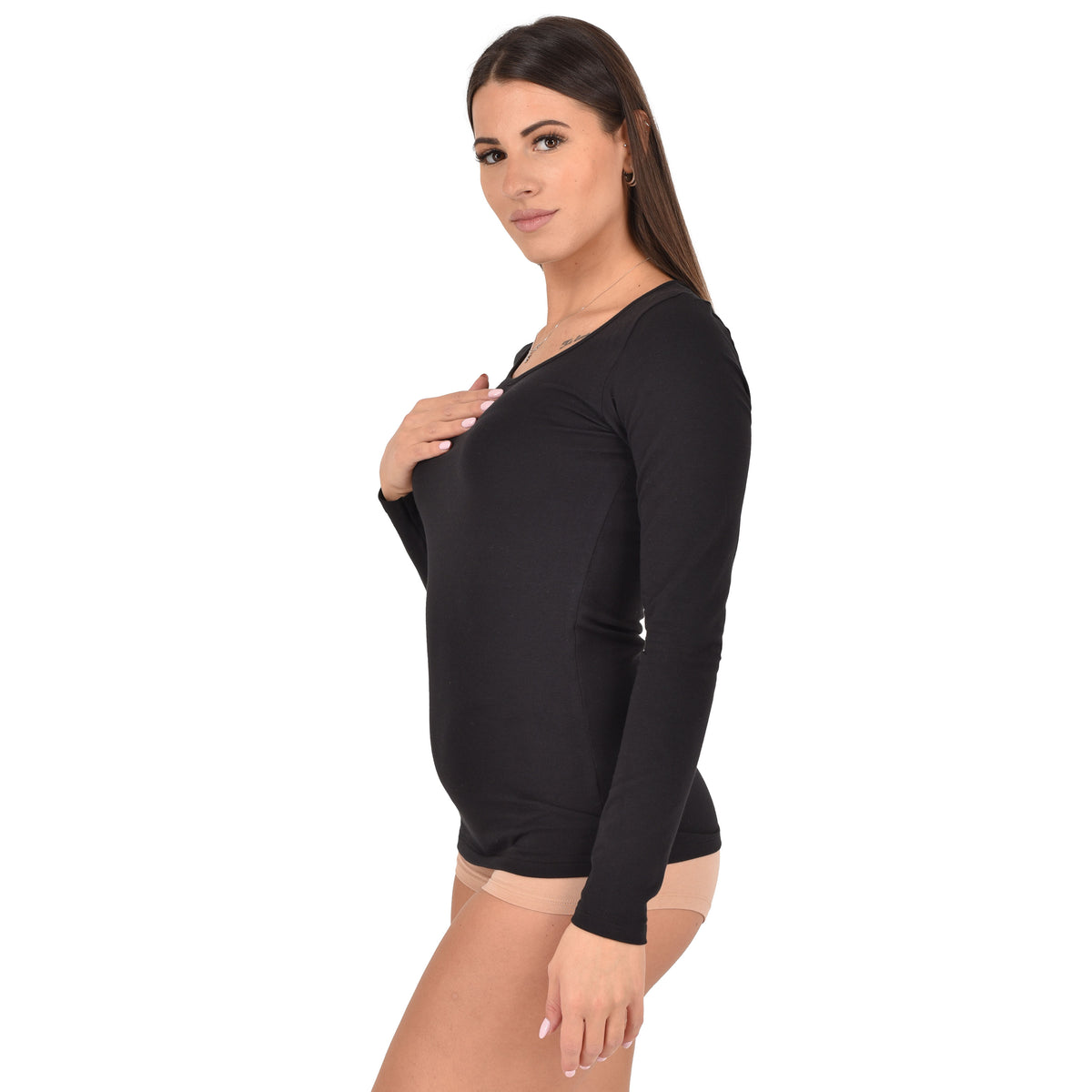 Maglia donna Cotonella 3503 manica lunga in caldo cotone elasticizzato