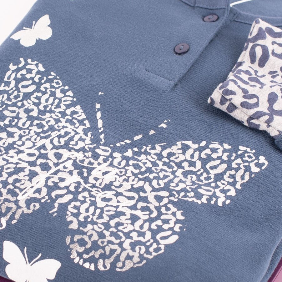 Pigiama donna cotonella caldo cotone manica lunga DDC51 blue jeans farfalle