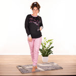 Pigiama donna cotonella caldo cotone manica lunga DDC40 nero rosa