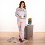 Pigiama donna cotonella caldo cotone manica lunga righe DDC48 grigio