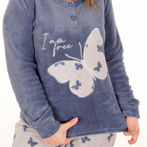 Pigiama donna in coral farfalla Cotonella DDC53 grigio jeans