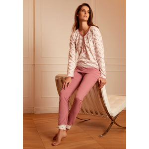 Pigiama donna scollo profondo Cotonella caldo cotone DDC58 malva