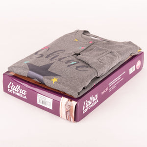 Pigiama donna caldo cotone Cotonella stelle DDC37 grigio scuro