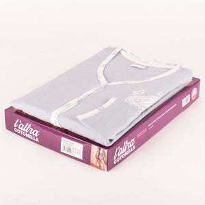 Pigiama donna aperto a giacca caldo cotone Cotonella DDC59 celeste