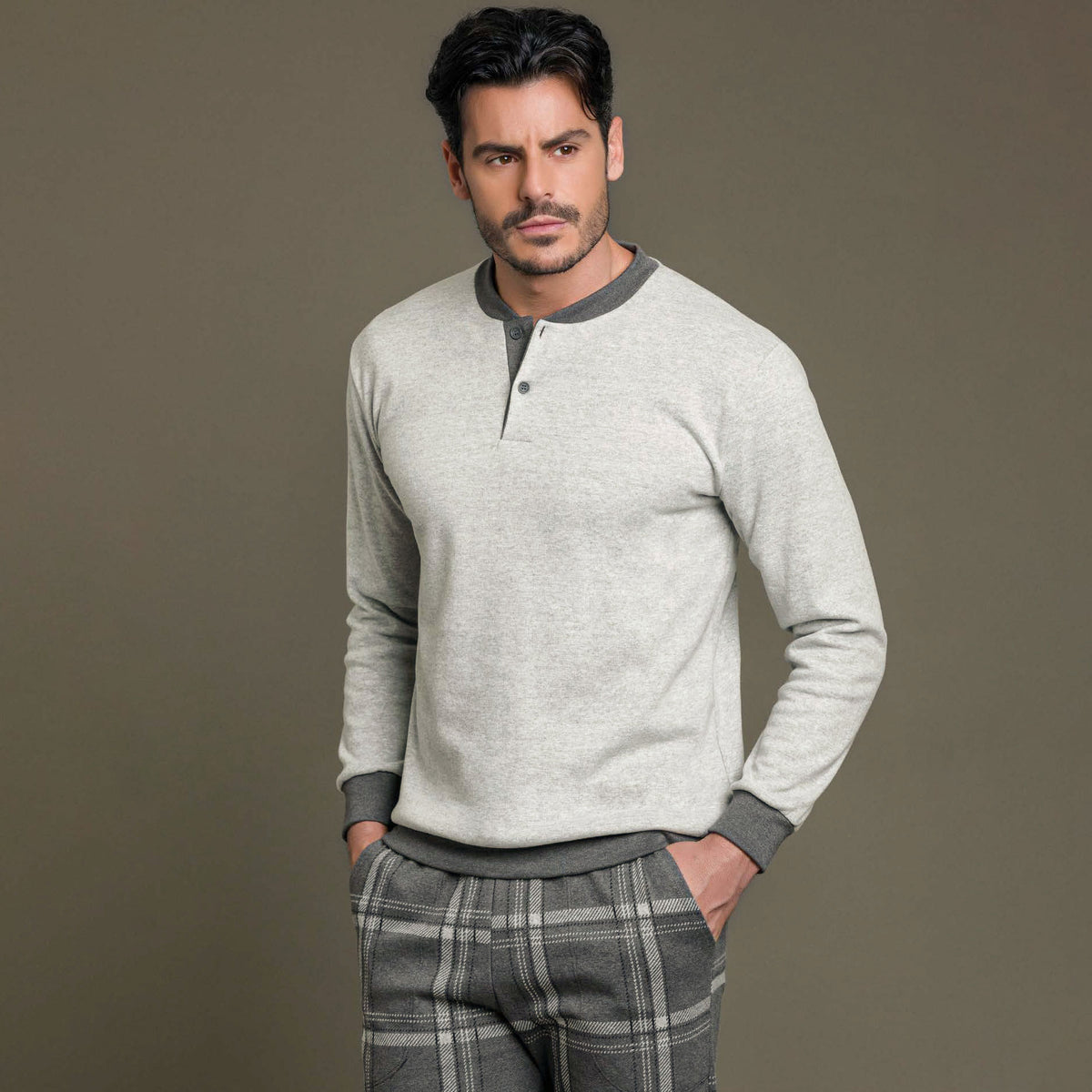Pigiama uomo invernale Enrico Coveri EP2073 grigio punto milano