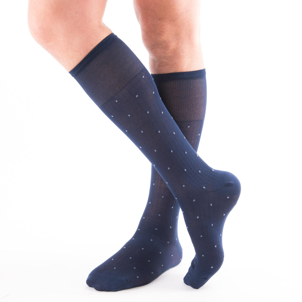 Calze uomo lunghe Enrico Coveri premium in cotone blu rettangolini avio