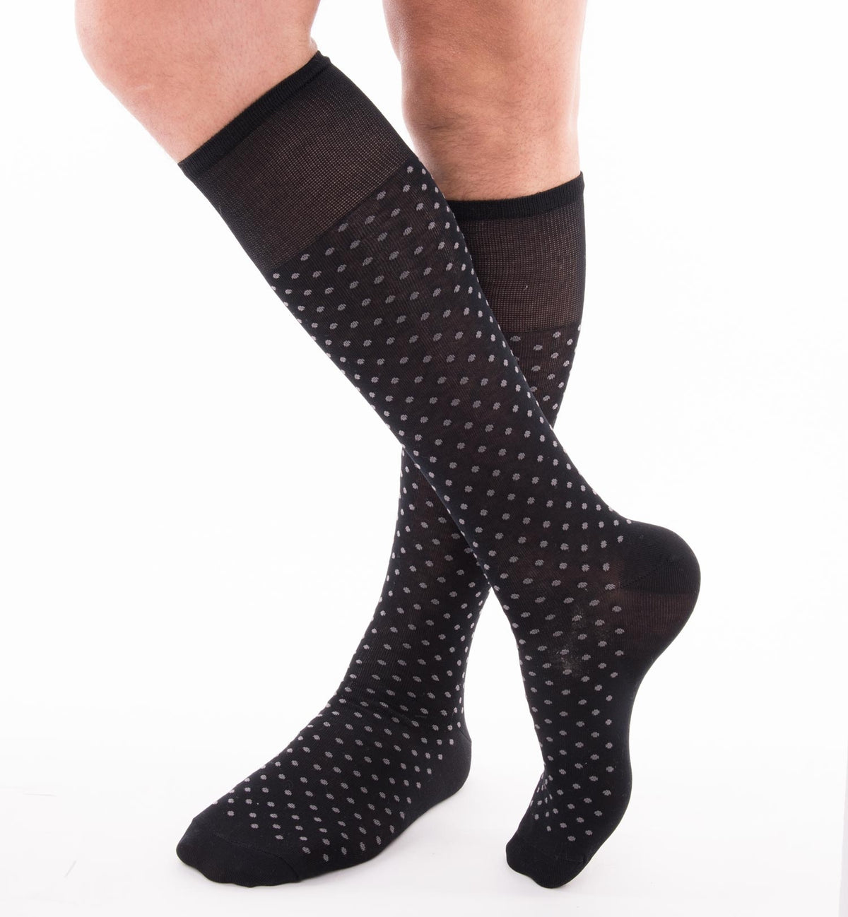 Calze moda uomo lunghe Enrico Coveri summer in cotone nero pois grigi