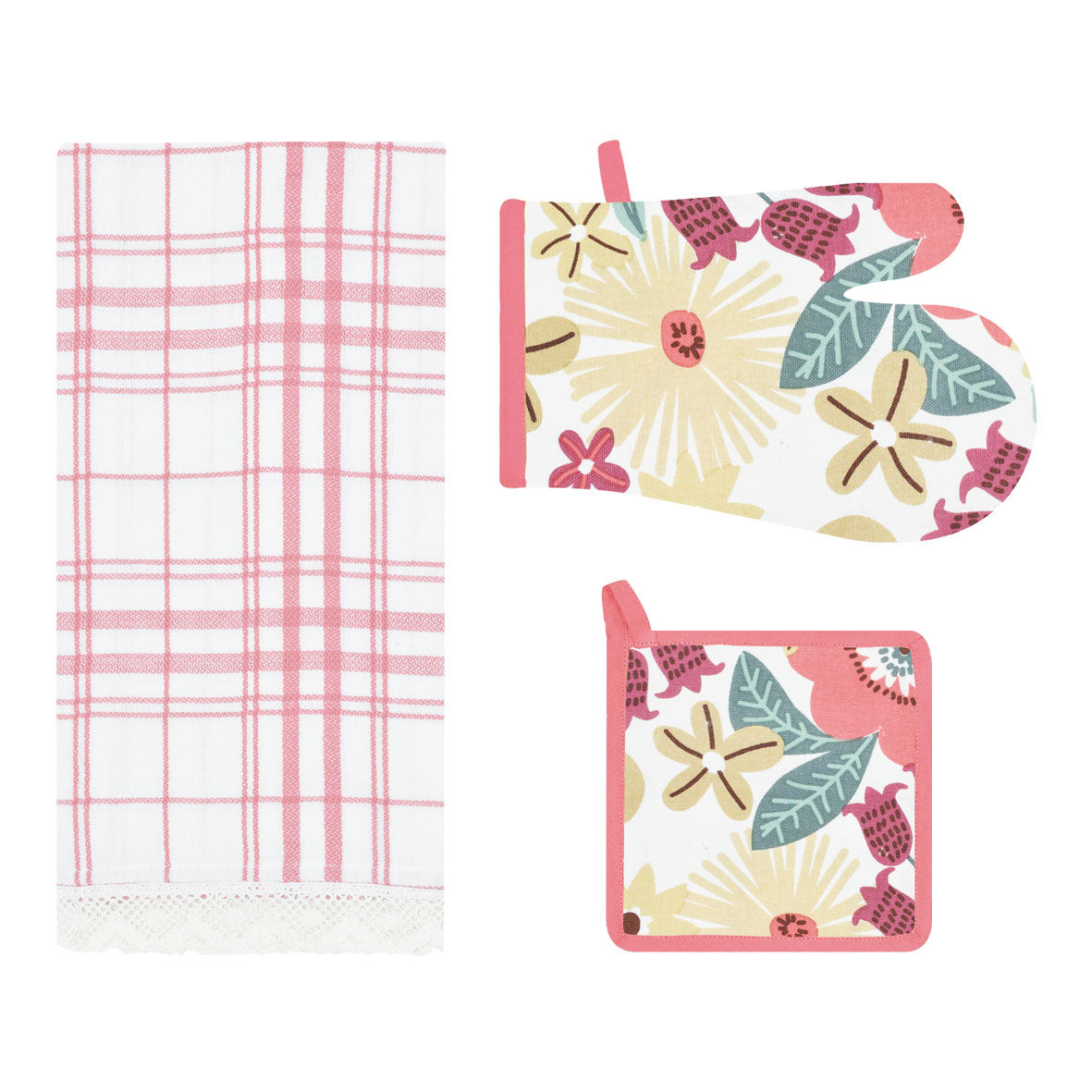 Set di guanto + strofinaccio + presina Preziosa Calisè W01 D rosa