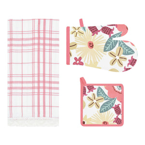 Set di guanto + strofinaccio + presina Preziosa Calisè W01 D rosa