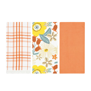 Set da 3 strofinacci Preziosa Calisè W01 D fiori arancio cotone