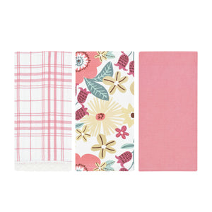 Set da 3 strofinacci Preziosa Calisè W01 D fiori rosa cotone