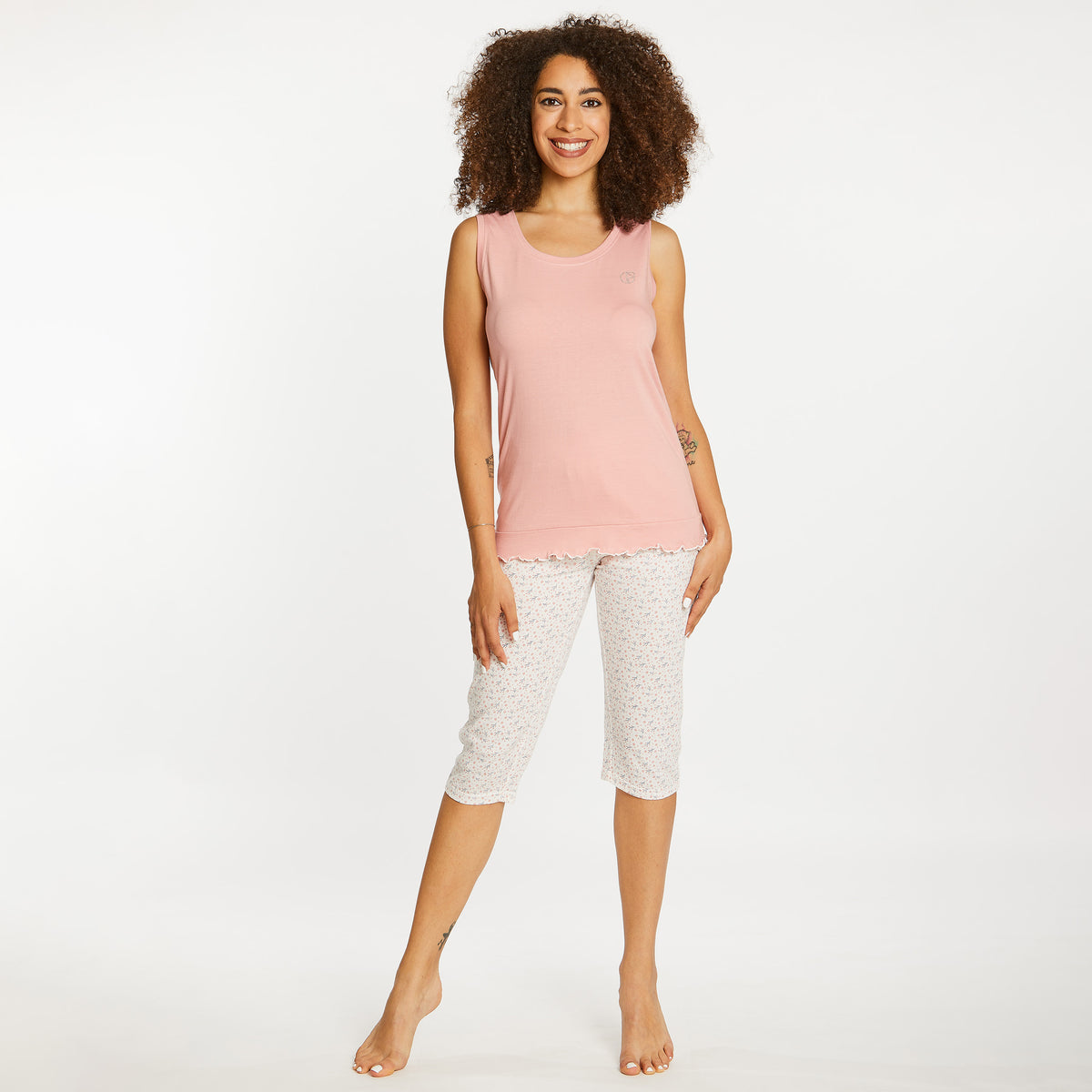 Pigiama donna estivo 100% cotone canotta e pantalone capri Nazareno Gabrielli D3058