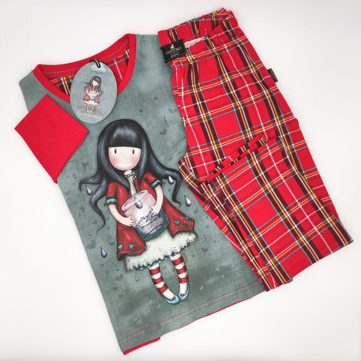 Pigiama bambina Santoro Gorjuss 54489 caldo cotone rosso scozzese