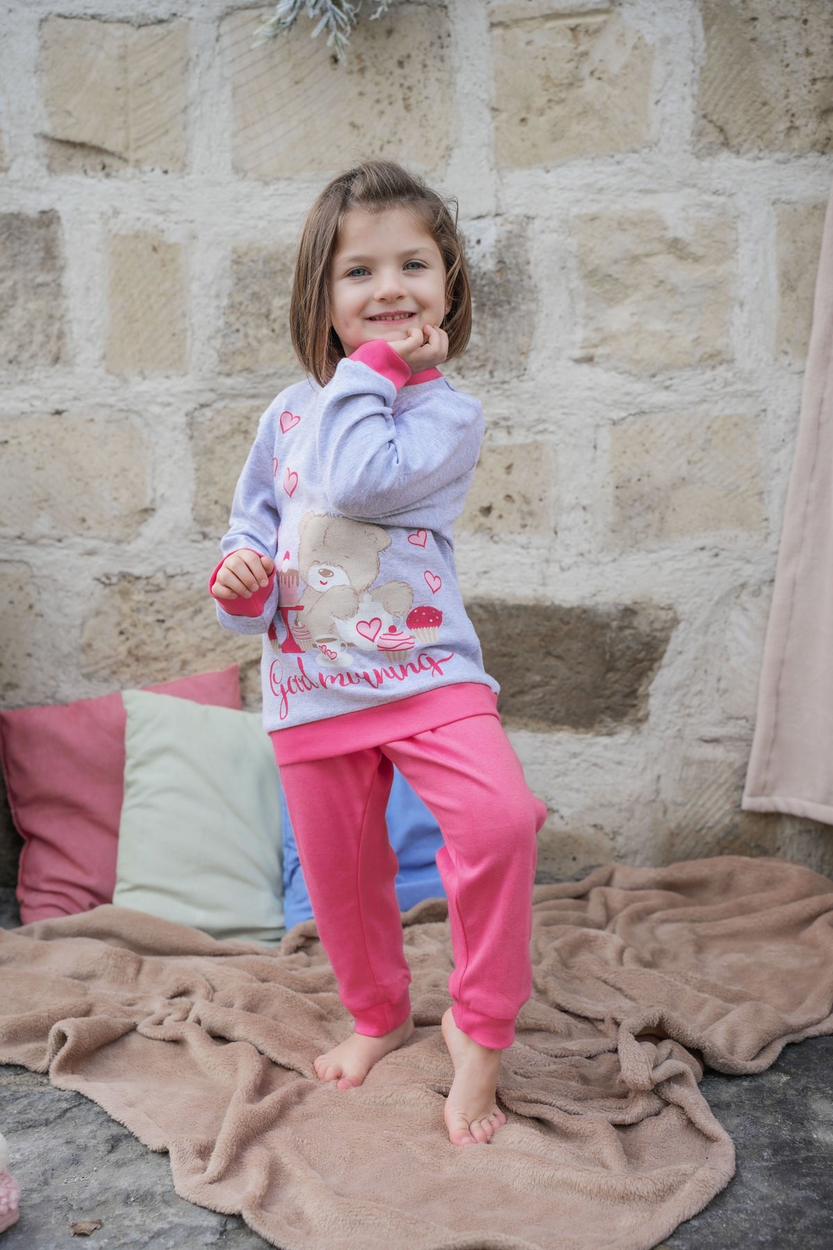 Pigiama bimba Biancaluna in caldo cotone orsacchiotto 23D90402