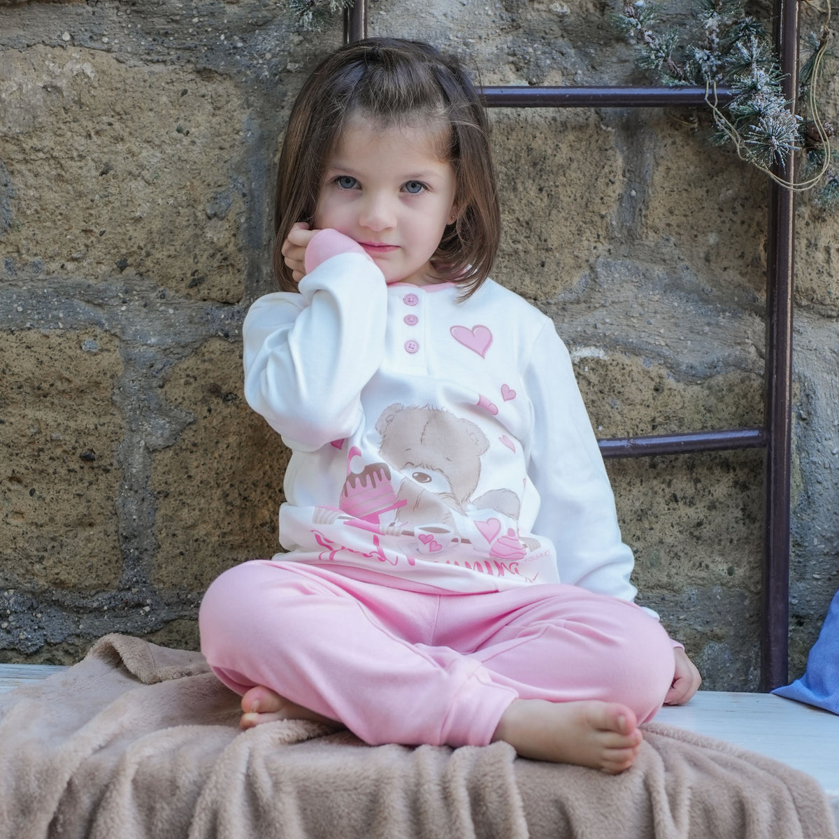 Pigiama bimba Biancaluna in caldo cotone orsacchiotto 23D90402