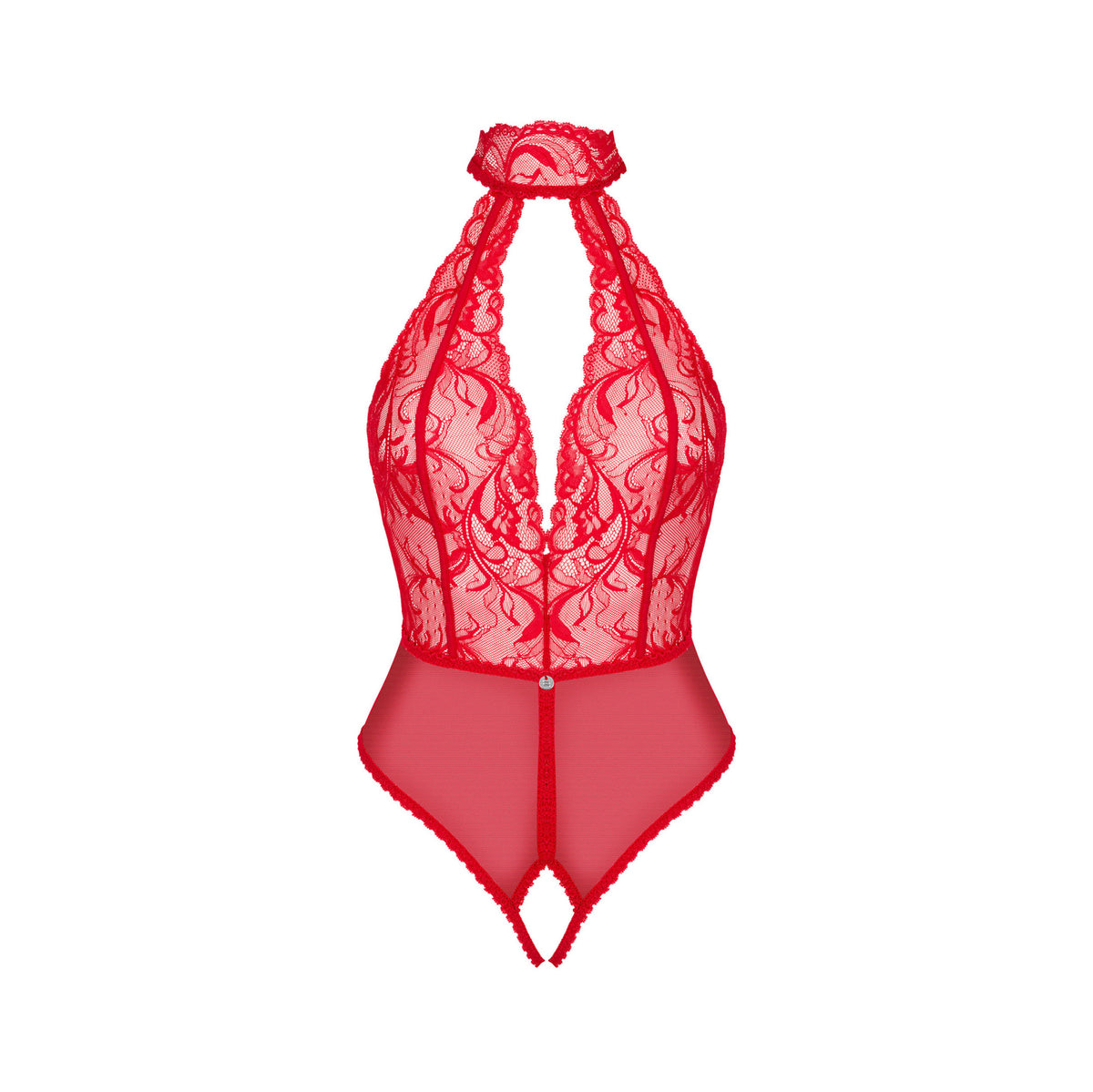 Body sexy in pizzo con cavallo aperto e choker Obsessive Dagmarie