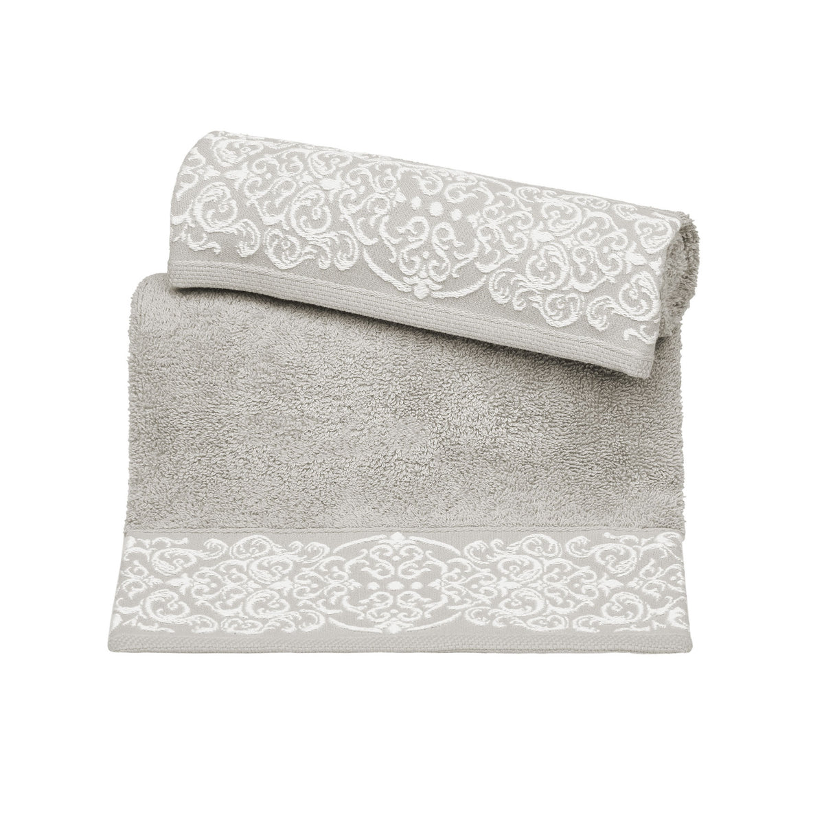 Vingi set asciugamani viso + ospite Damasco grigio