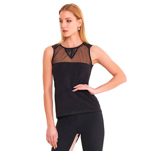 Canotta donna Rossoporpora DB852 spalla larga tulle e pizzo