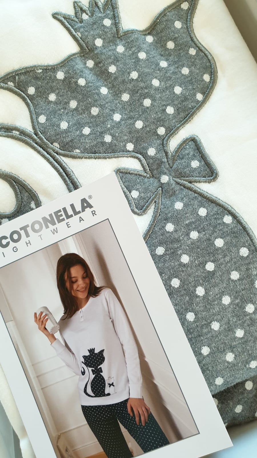 Pigiama donna Cotonella DD985 caldo cotone gattina pois