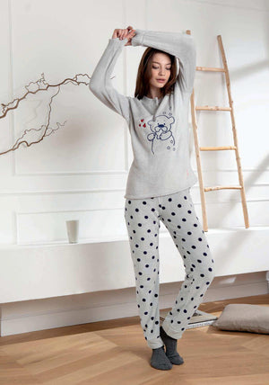 Pigiama donna Cotonella DDA12 pile coral orsacchiotto pois