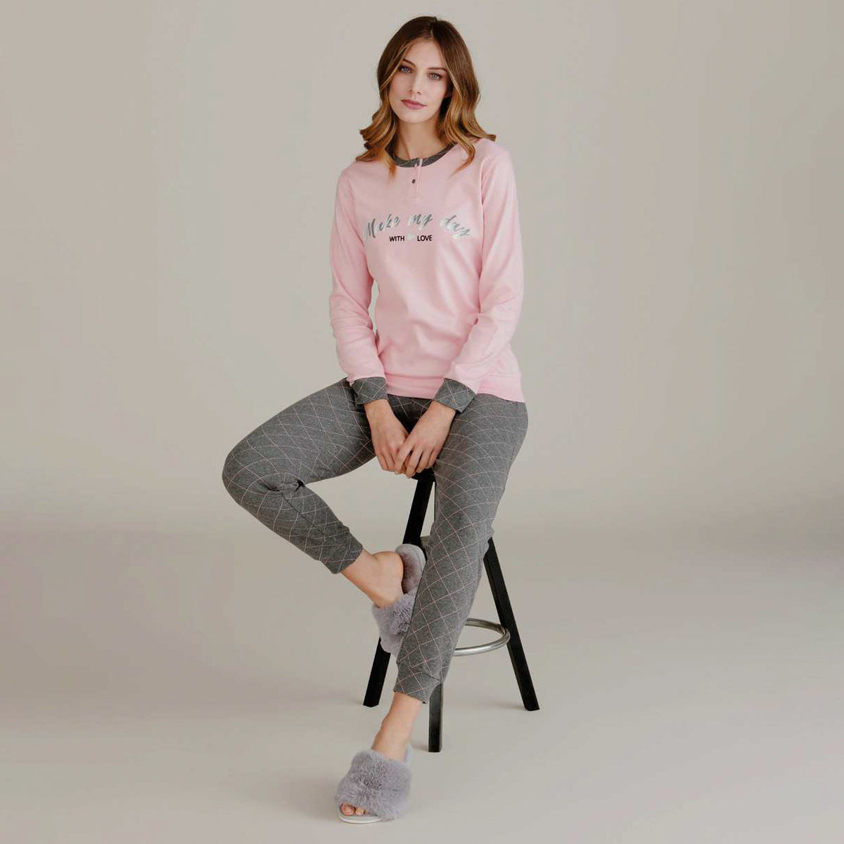 Pigiama caldo cotone interlock donna Cotonella DDD76 rosa